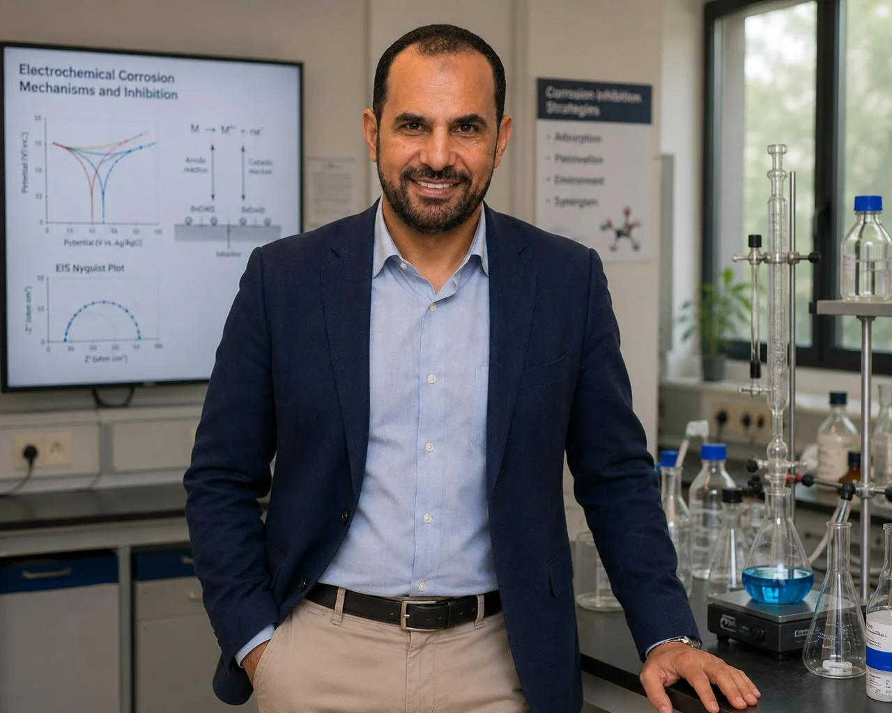 Prof. Dr. Khaled Fouad Khaled in an electrochemistry and corrosion research laboratory